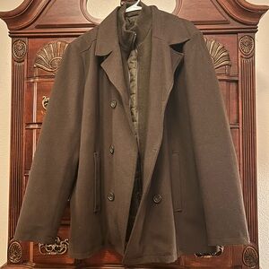 Kenneth Cole Brown Pea Coat with Classic Lapel and Structured Design